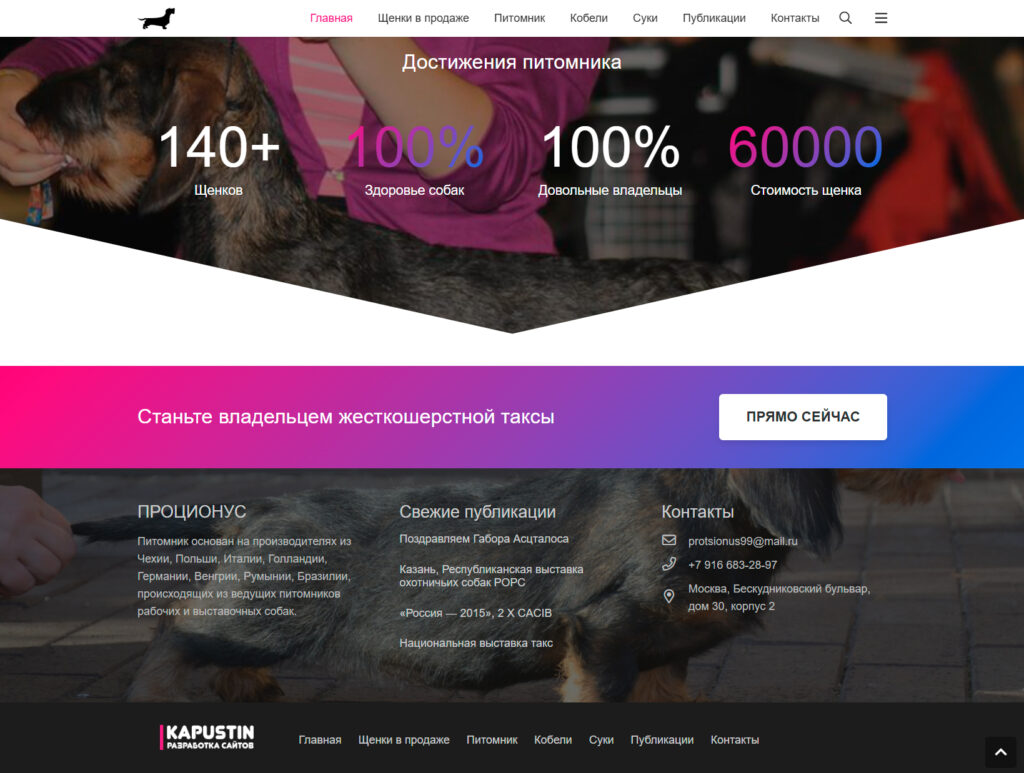 Питомник шесткошерстных такс Проционус Марии Загрядской